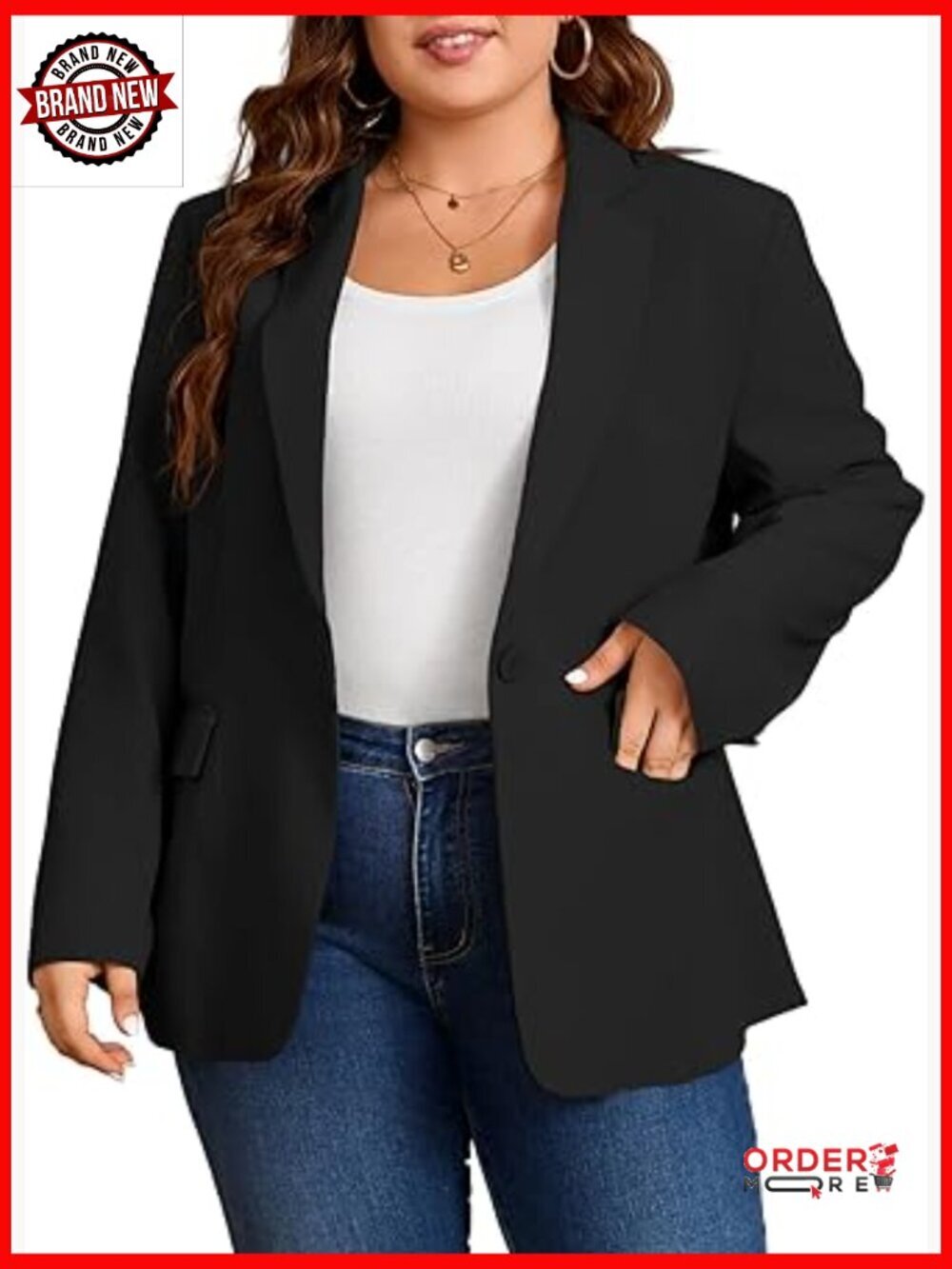 Plus Size Casual Blazer with Notch Lapel and Pockets